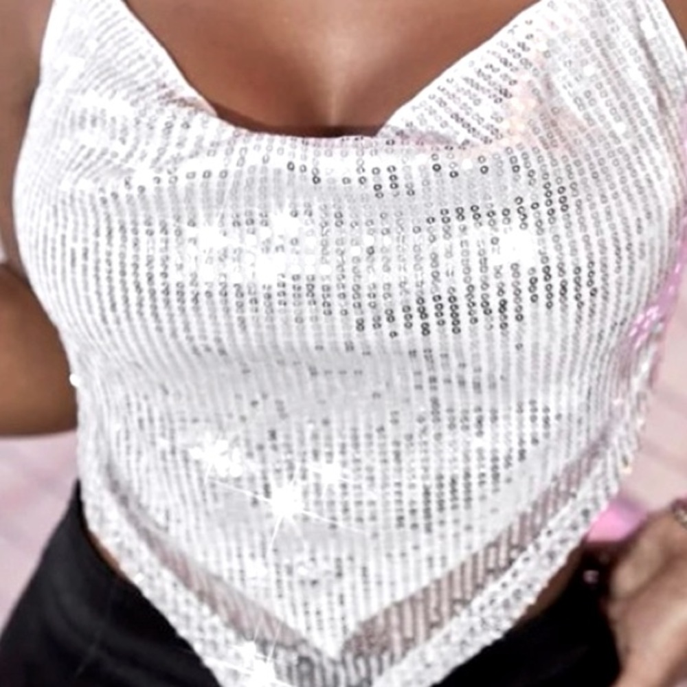 Better Be Boutique Brand Gray Sequin Halter Top One Size